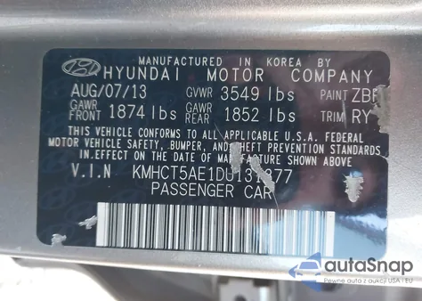 2013 Hyundai Accent Gs из США, поврежденный, VIN KMHCT5AE1DU131377